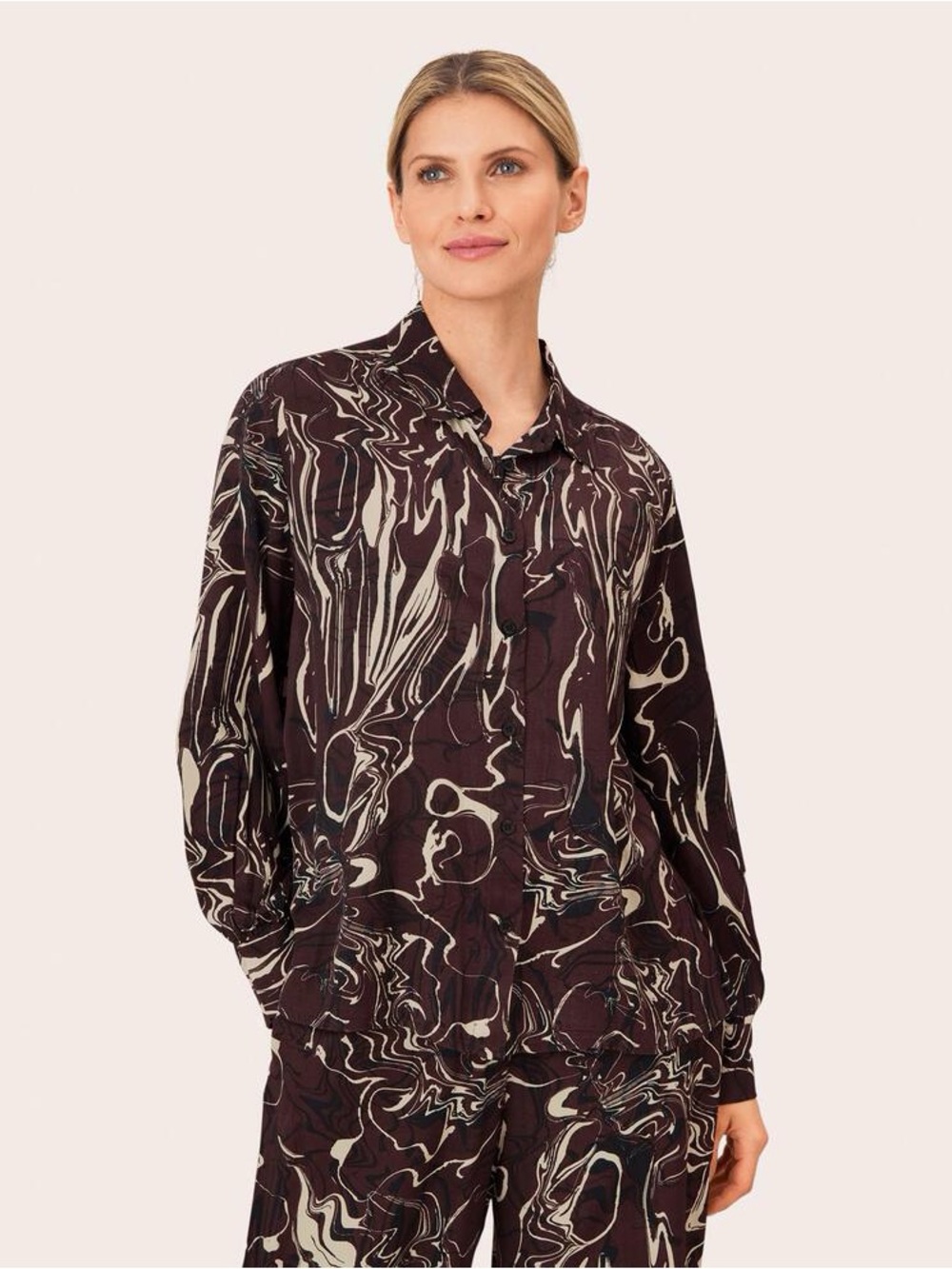 Masai Copenhagen Printed Button-Front Women's Shirt - Coffee Bean XS